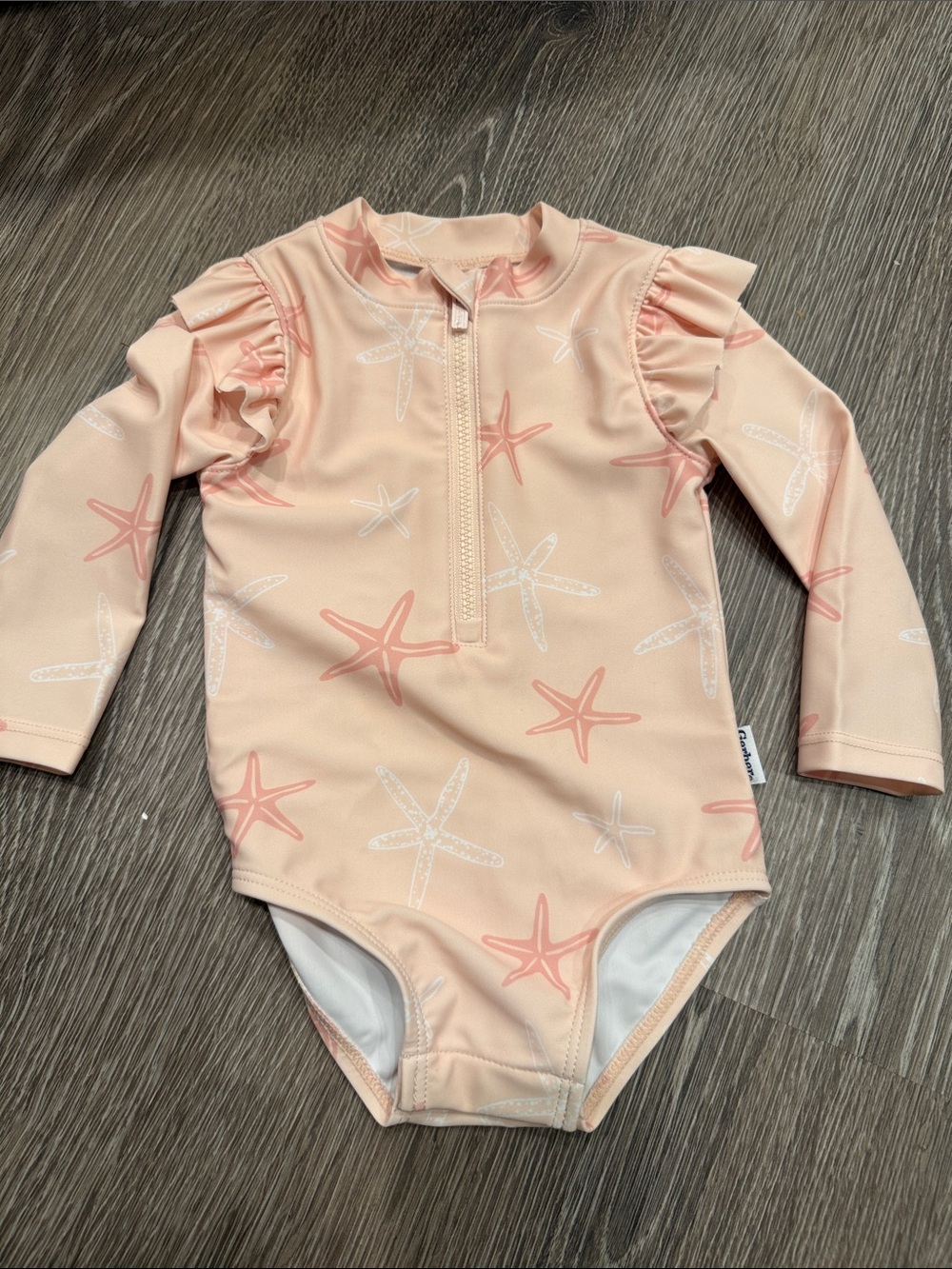 Gerber Peach Starfish Long-Sleeve One-Piece Swimsuit